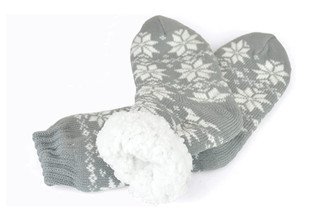 Grey Nordic Snowflake Fur Lined Slipper Socks