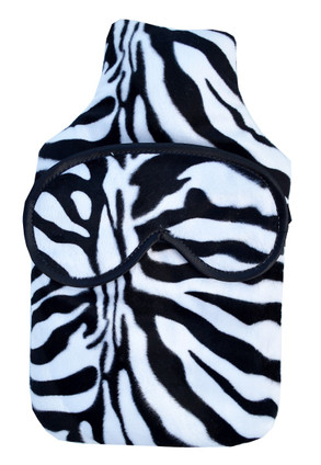 Zebra Faux Fur 2L Hot Water Bottle & Eye Mask Gift Set
