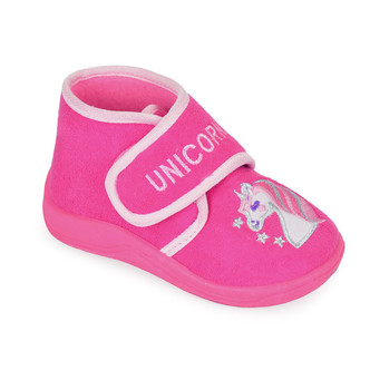 Toddler Girls Pink Unicorn Fleece Slipper Booties