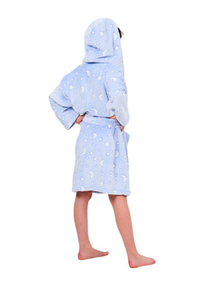 Blue Moon Embossed Fleece Hooded Bath Robe