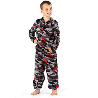 Boys Grey Camouflage Print Hooded Fleece Onesie