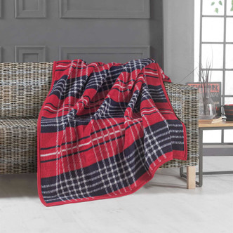 Red & Navy Plaid Luxury Fleece Reversible Blanket Throw