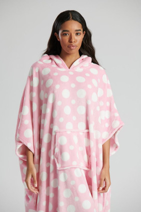 Pink Spots Fleece Oversized Longline Poncho
