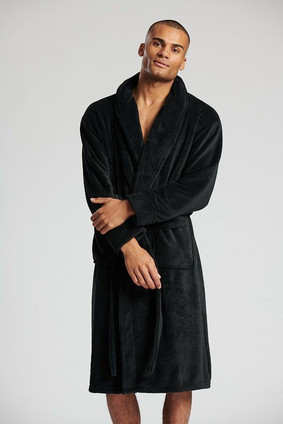 HGDR Men’s Soft Fleece Bathrobe Dressing Gown Shawl Collar Bath Robe Loungewear Sleepwear Warm Housecoat With Belt,Blue-M 