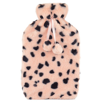 Pink Leopard Faux Fur Pompom 2L Hot Water Bottle