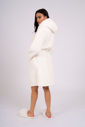 Cream Sherpa Fleece Hooded Bath Robe