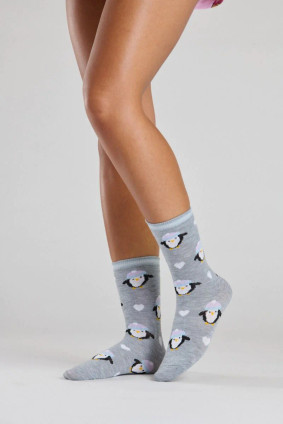Grey Penguins Socks in Matching Gift Bag