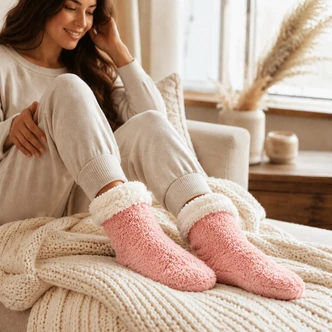 Pink Teddy Fleece Sherpa Lined Slipper Socks