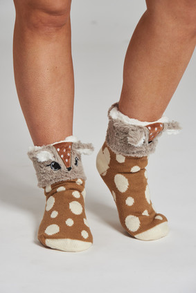 Reindeer Fluffy Novelty Slipper Socks