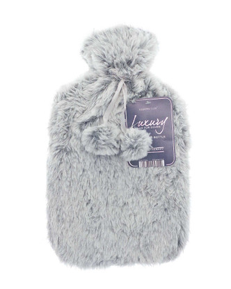 Grey Tipped Faux Fur 2L Hot Water Bottle