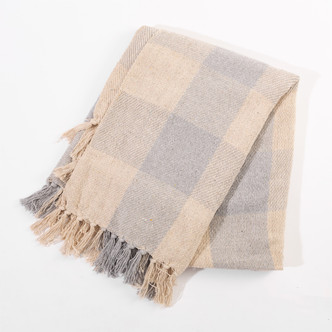 Grey Gingham Recycled Cotton Fringed Throw 125x150cm