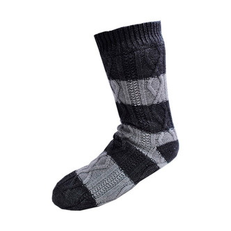Grey Striped Cable Knit Sherpa Lined Slipper Socks