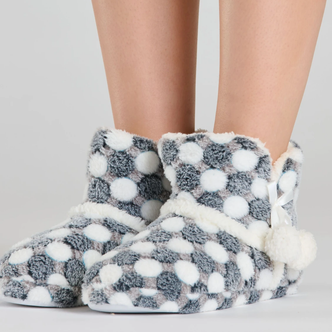Grey & White Spotted Fleece Slipper Boots