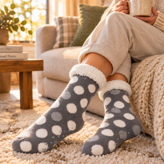 Grey Pebbles Sherpa Lined Slipper Socks