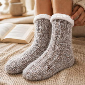 Taupe Melange Space Dyed Yarn Slipper Socks