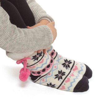 Kids Cream Fairisle Sherpa Lined Slipper Socks