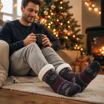 Snowflake Fairisle Sherpa Lined Slipper Socks