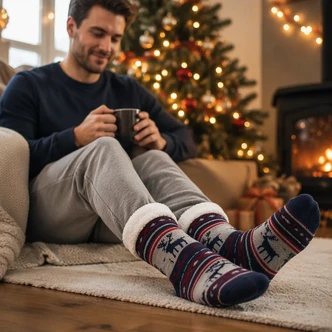 Reindeer Fairisle Sherpa Lined Slipper Socks