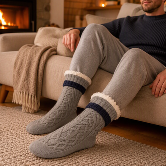 Grey Twist Yarn Chunky Cable Knit Slipper Socks