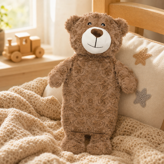 3D Novelty Brown Bear Curly Fur Hot Water Bottle