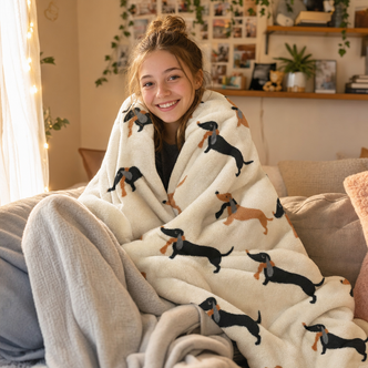 Dachshund Design Flannel Fleece Throw 120x150cm