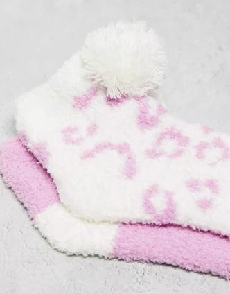 Lilac Leopard Twin Pack Cosy Socks