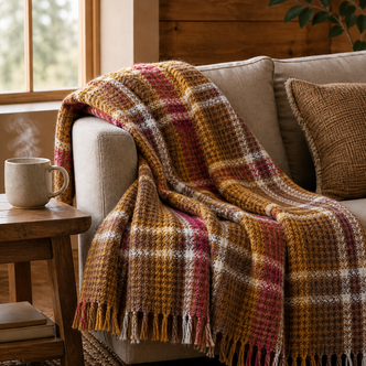 Caramel Scotch Tartan Waffle Fleece Throw 130x170cm