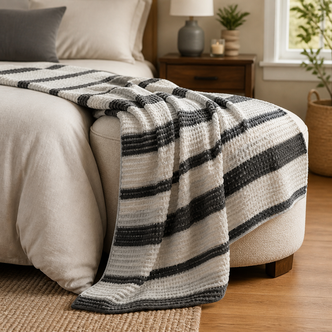Evium Grey Striped Recycled Fibres Throw 130x170cm