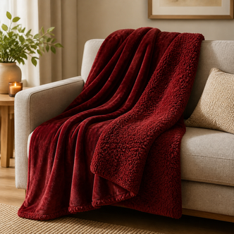 Cranberry Winter Bliss Sherpa Back Plush Throw 120x150cm