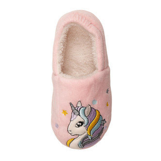 Kids Pink Applique Unicorn Full Shoe Slippers