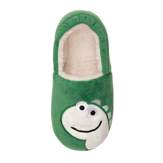 Kids Green Applique Dinosaur Full Shoe Slippers