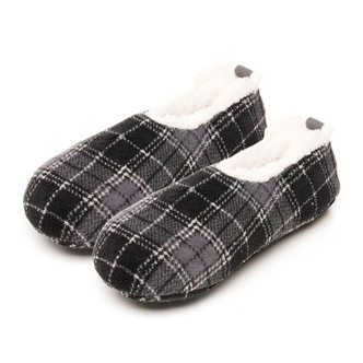 Grey Check Fleece Soft Sole Footsie Slippers