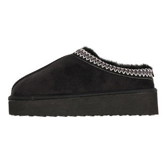 Black Faux Suede Chunky Sole Mule Slippers