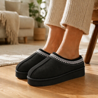 Black Faux Suede Chunky Sole Mule Slippers