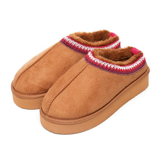 Tan Faux Suede Chunky Sole Mule Slippers