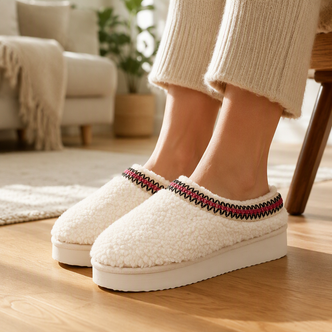 Cream Borg Fleece Chunky Sole Mule Slippers