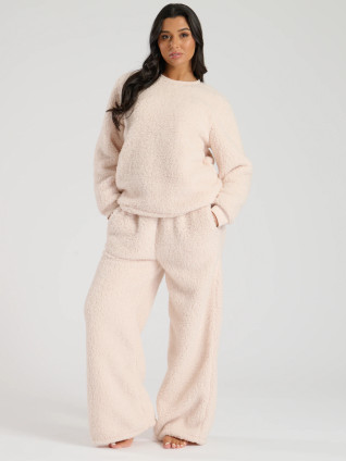 Cream Borg Jumper & Wide Leg Bottom Twosie