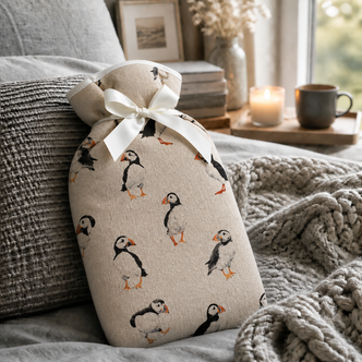 Puffins Print Cotton 2L Hot Water Bottle