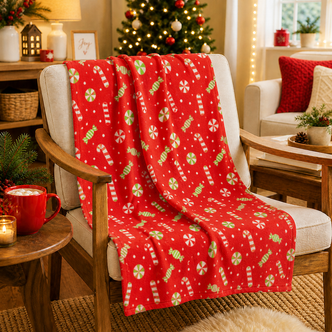 Candy Cane Lightweight Fleece Blanket 120x150cm 