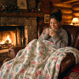 Festive Reindeer Flannel Fleece Throw 120x150cm