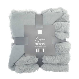 Silver Grey Luxury Ribbed Faux Fur Throw 120x150cm