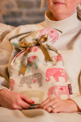 Pink Elephants Print Padded Cotton 2L Hot Water Bottle