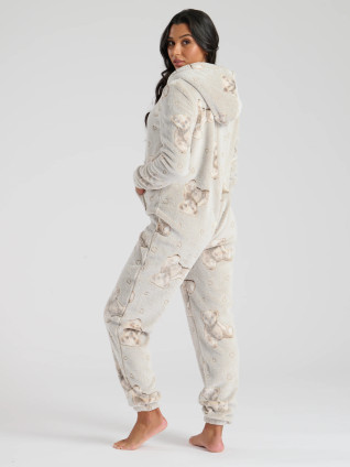 Embossed Bears Plush Fleece Hooded Onesie