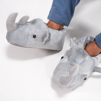 Adults / Youths Silver Rhino 3D Novelty Slippers