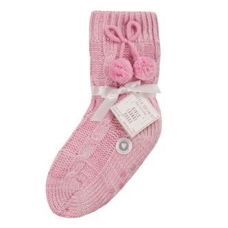 Kids Pink Sparkle Sherpa Lined Pompom Slipper Socks