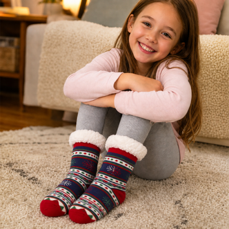 Kids Festive Sherpa Lined Slipper Socks