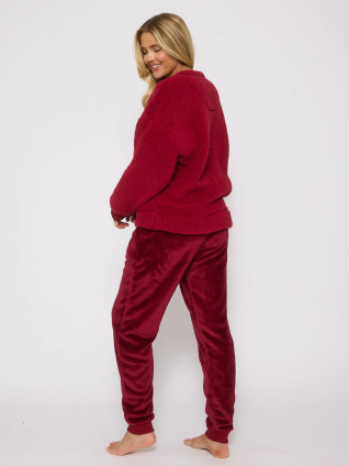 Burgundy Borg Snood Top & Velour Joggers Twosie
