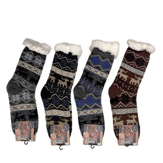 Mens Festive Glitter Reindeer Slipper Socks