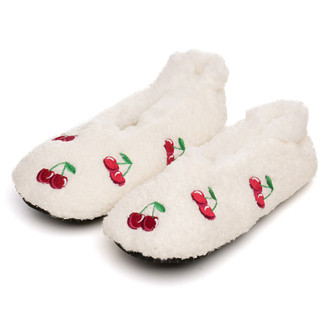 Cherries Cream Borg Fleece Soft Sole Footsie Slipper