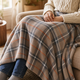 Beige Tartan Lightweight Fleece Blanket 120x150cm